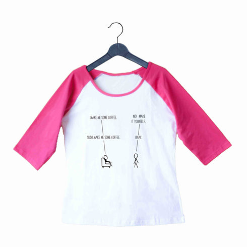 NERD GEEK Engineering Coding THE POWER OF SUDO LINUX Custom Printed Graphic Design Raglan T-Shirt for Women